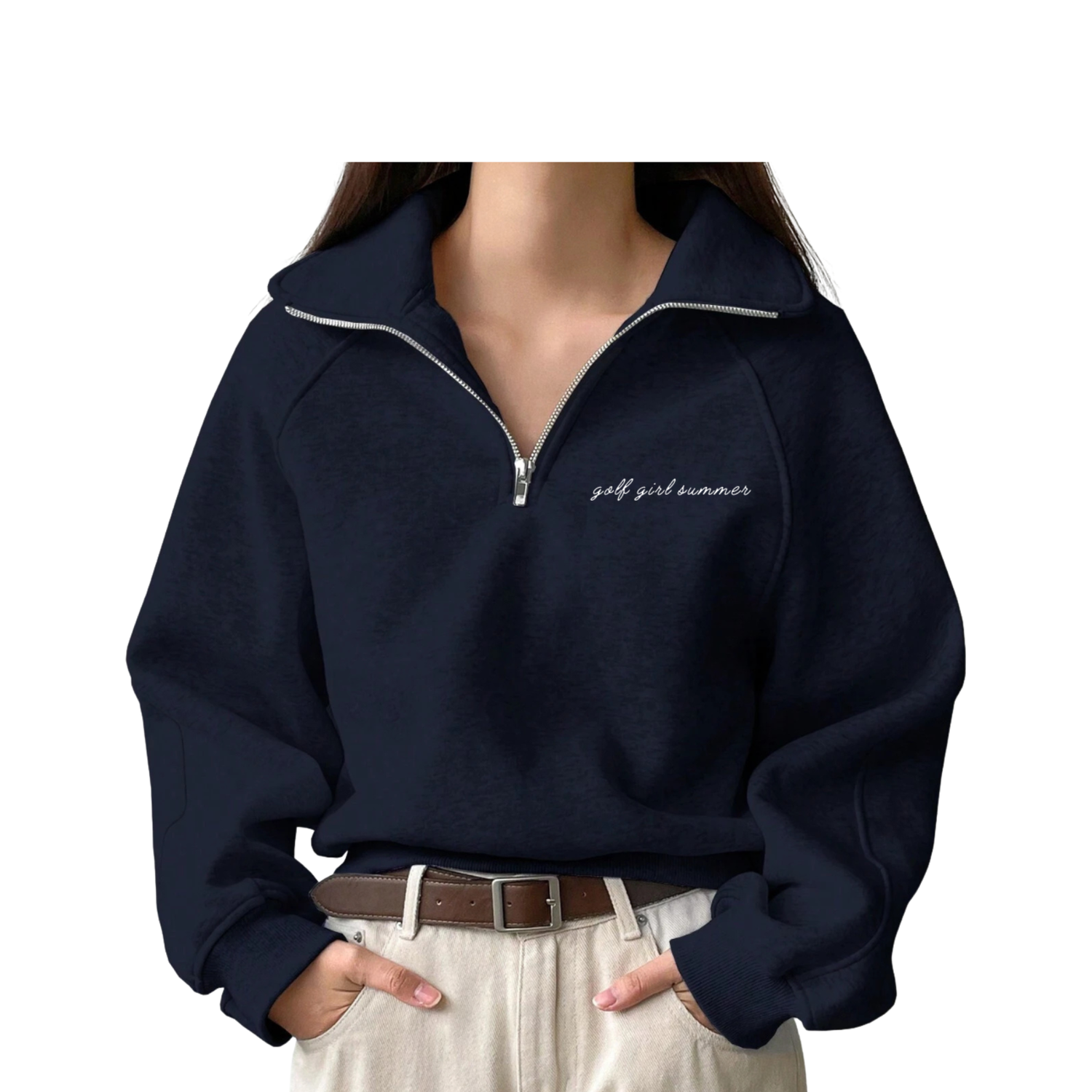 Embroidered 3/4 Zip Sweater — GOLF GIRL SUMMER